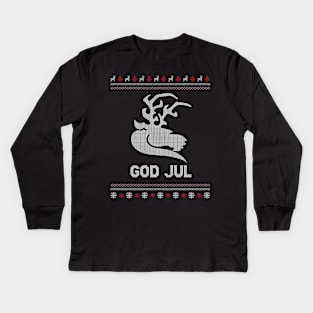 God Jul Merry Christmas Norway Sweden Viking Reindeer Xmas Shirt Kids Long Sleeve T-Shirt